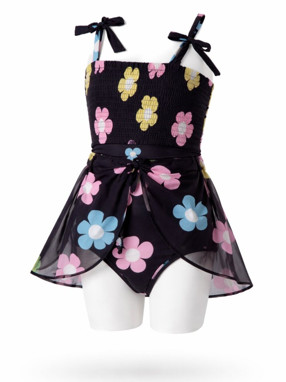 Jessica Simpson Girls 3T Black Floral Swimsuit 2pc Set NWT With Cover-Up Skirt